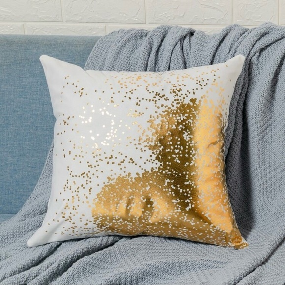 Gold Metallic and White Accent PillowCover, Abstract Heart Design - Picture 1 of 4